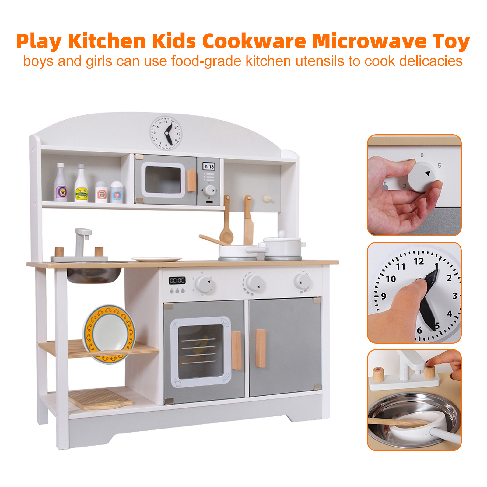 Play Kitchen Kids Cookware Microwave Toy Gift Play Set For Boys Girls Age 3-8 detail view 1