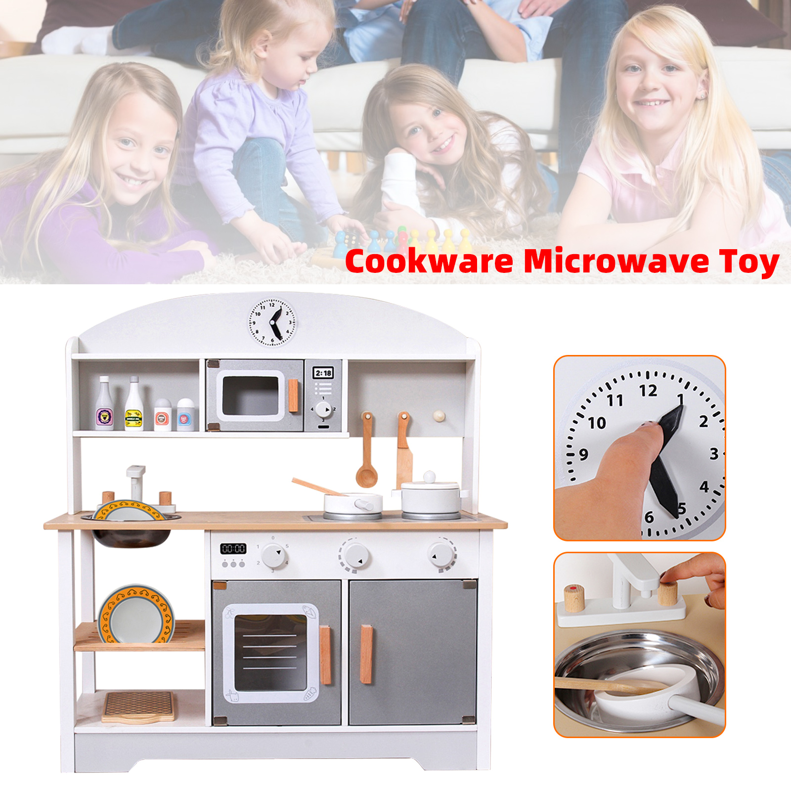 Play Kitchen Kids Cookware Microwave Toy Gift Play Set For Boys Girls Age 3-8 detail view 2