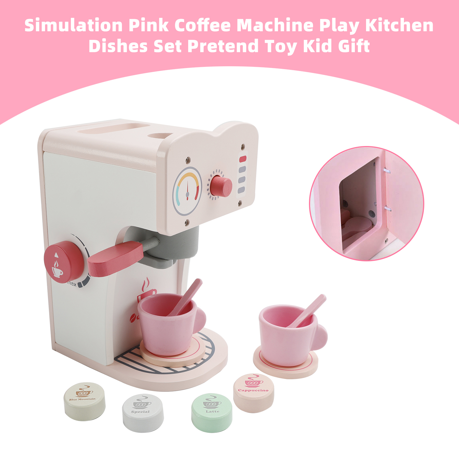 Simulation Pink Coffee Machine Play Kitchen Dishes Set Pretend Toy Kid Gift detail view 2