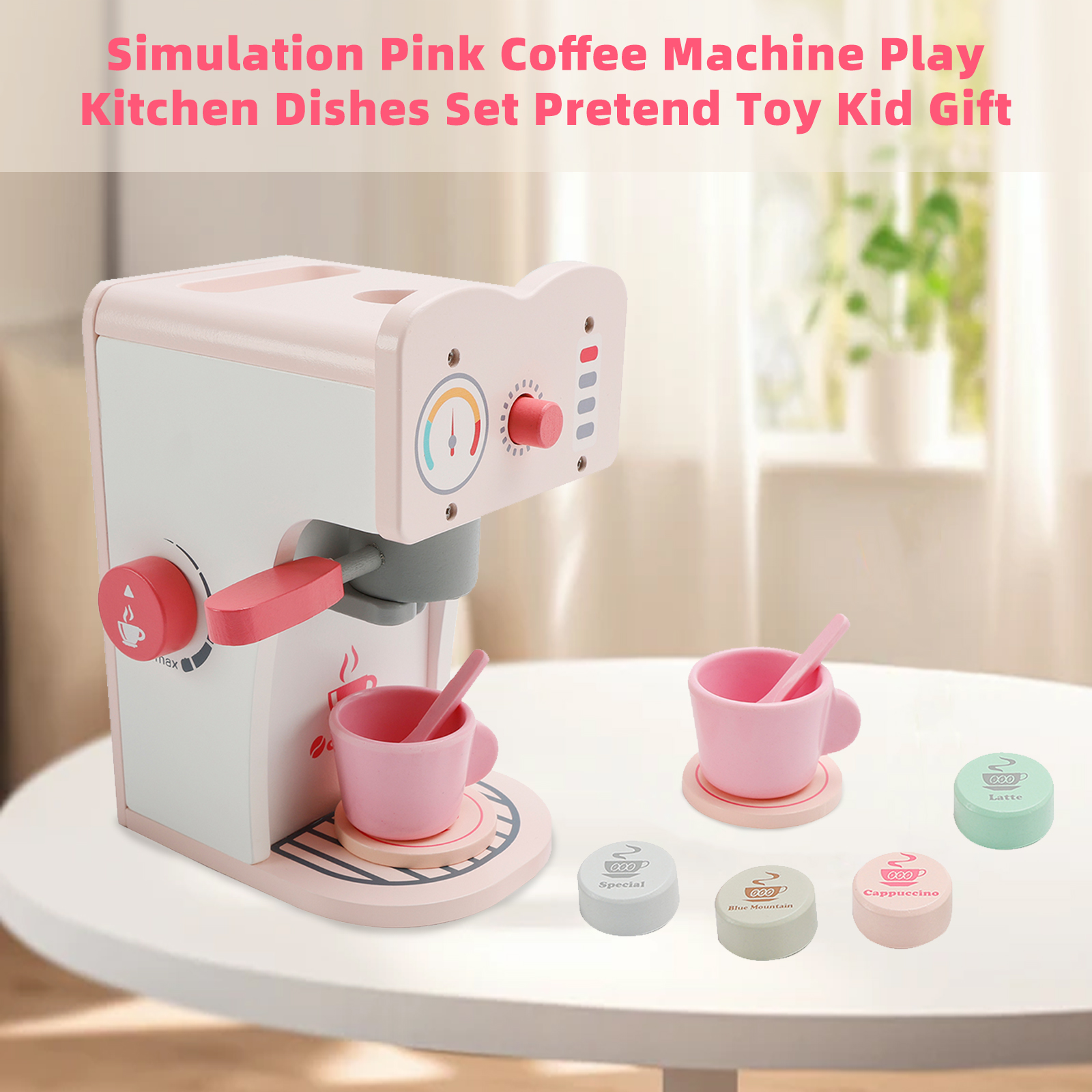 Simulation Pink Coffee Machine Play Kitchen Dishes Set Pretend Toy Kid Gift detail view 3