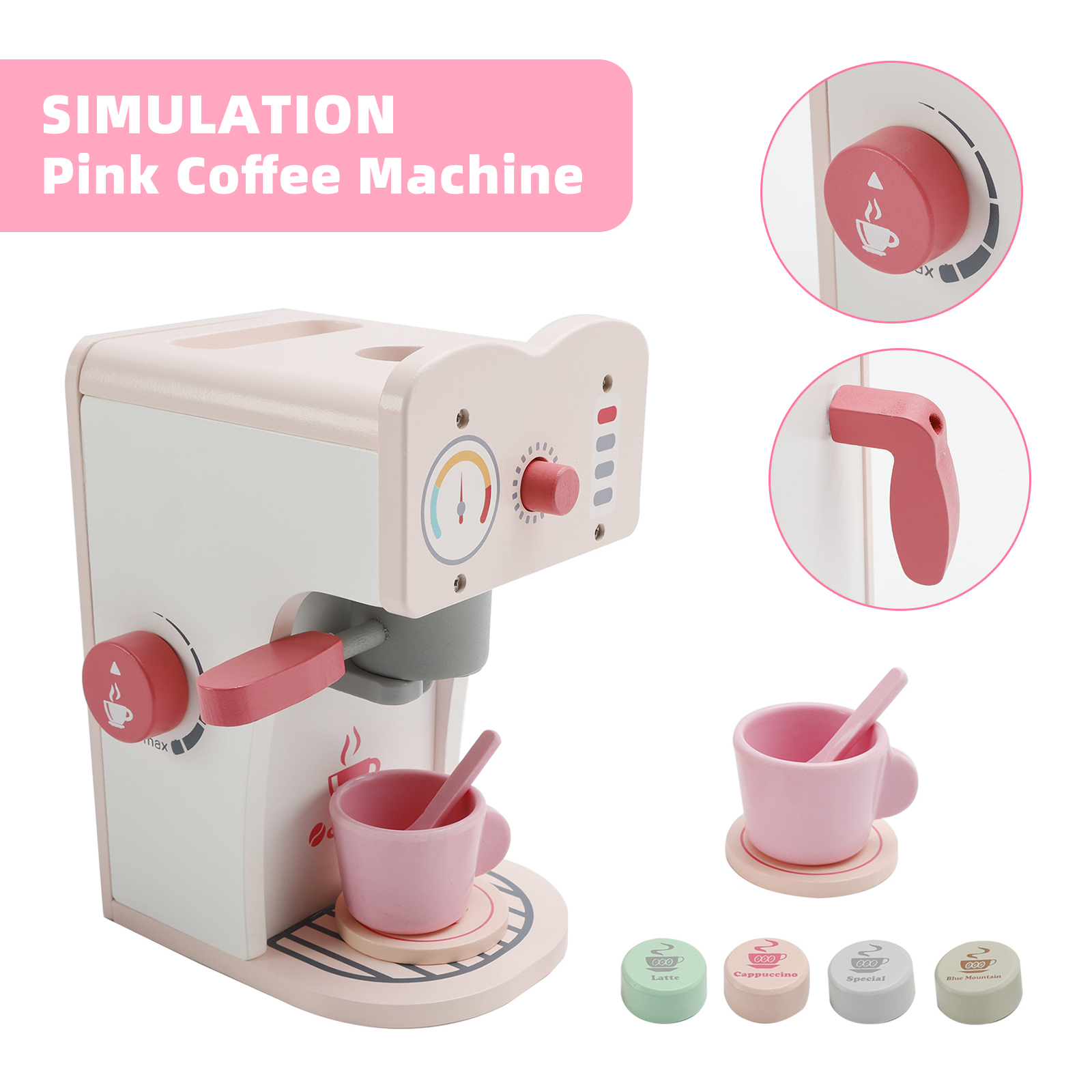 Simulation Pink Coffee Machine Play Kitchen Dishes Set Pretend Toy Kid Gift detail view 4