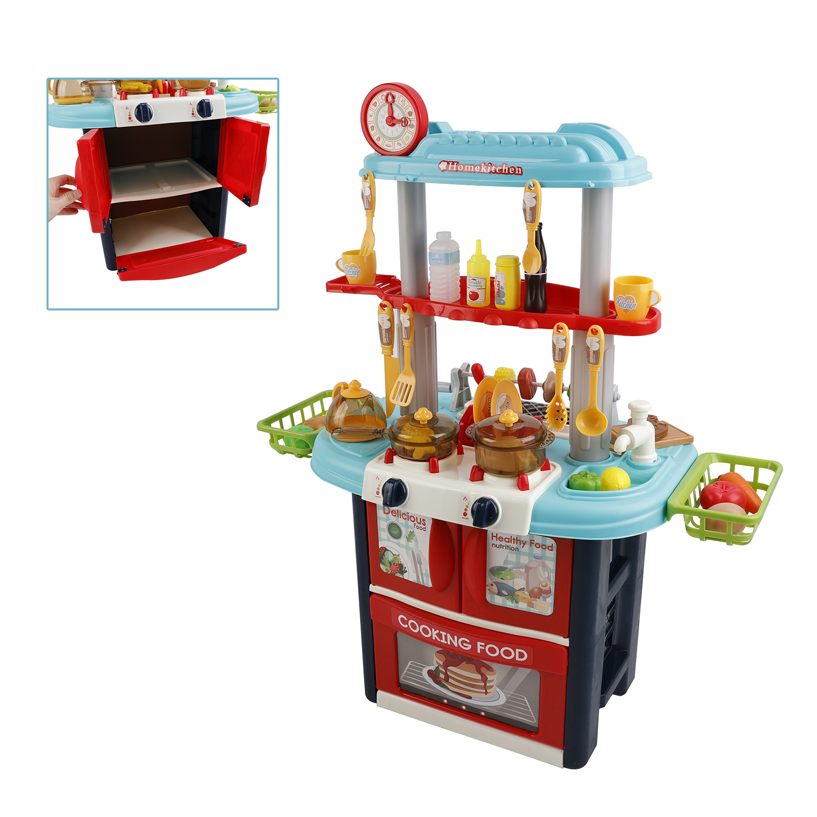 Plastic Tableware Kitchen Set With Sound, Light And Spray Function Kid Toy Blue detail view 4