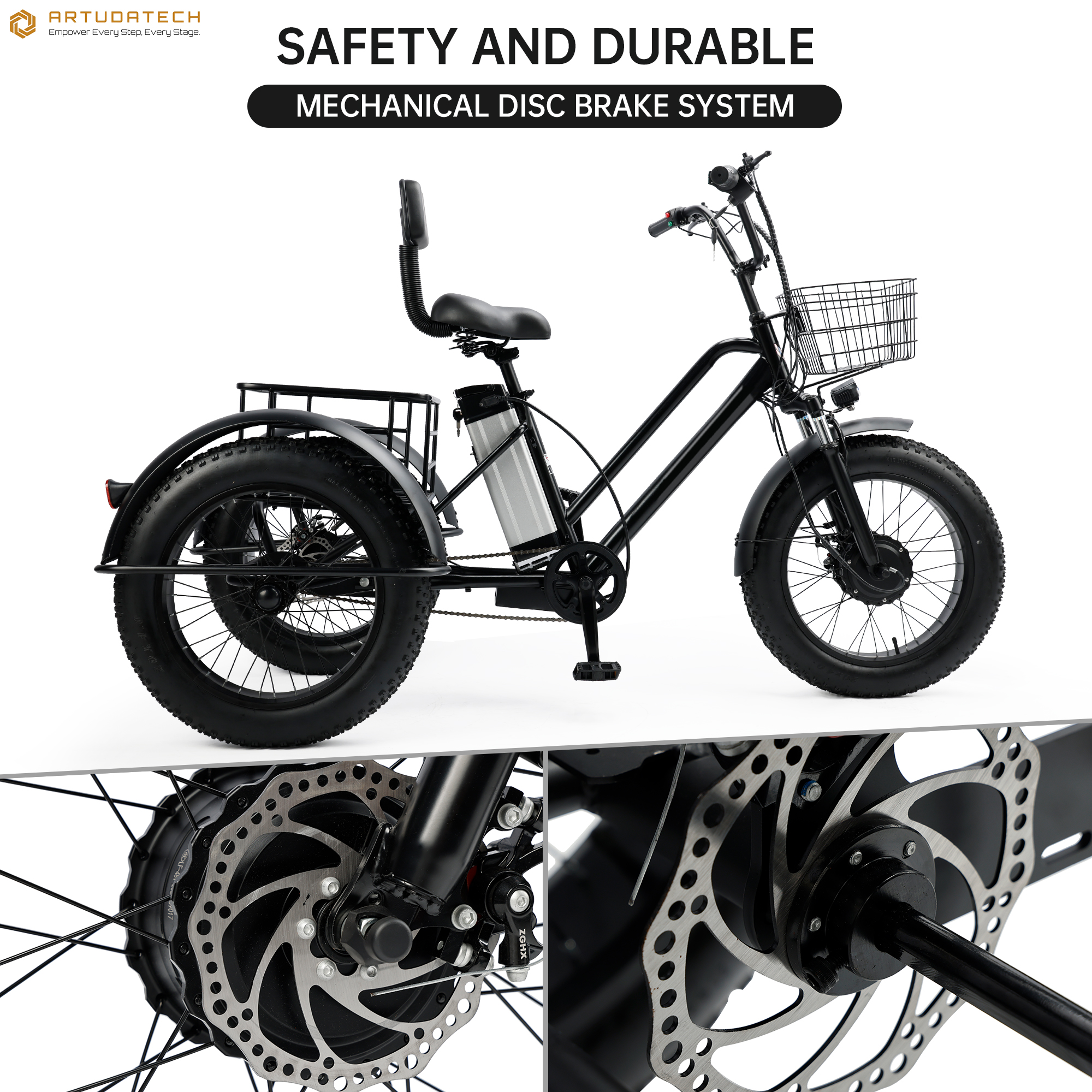 Folding Electric Tricycle in Use with Rider and Cargo in City