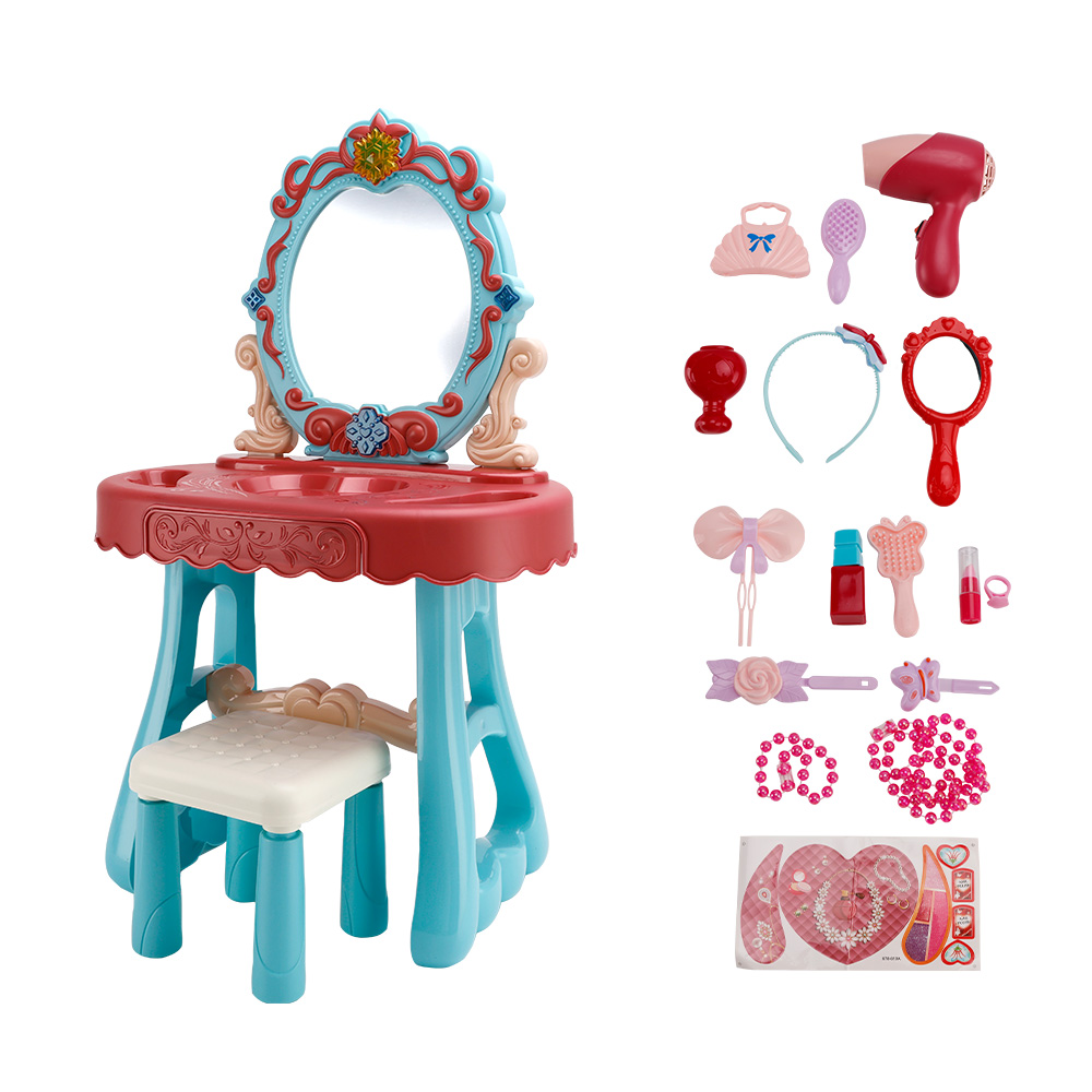 Toddler Makeup Table with Mirror and Chair, Kids Makeup Vanity Set with Accessories and Lights and Music Sounds, Makeup Accessories & Blowdryer for Toddlers 3+ Years Old detail view 2