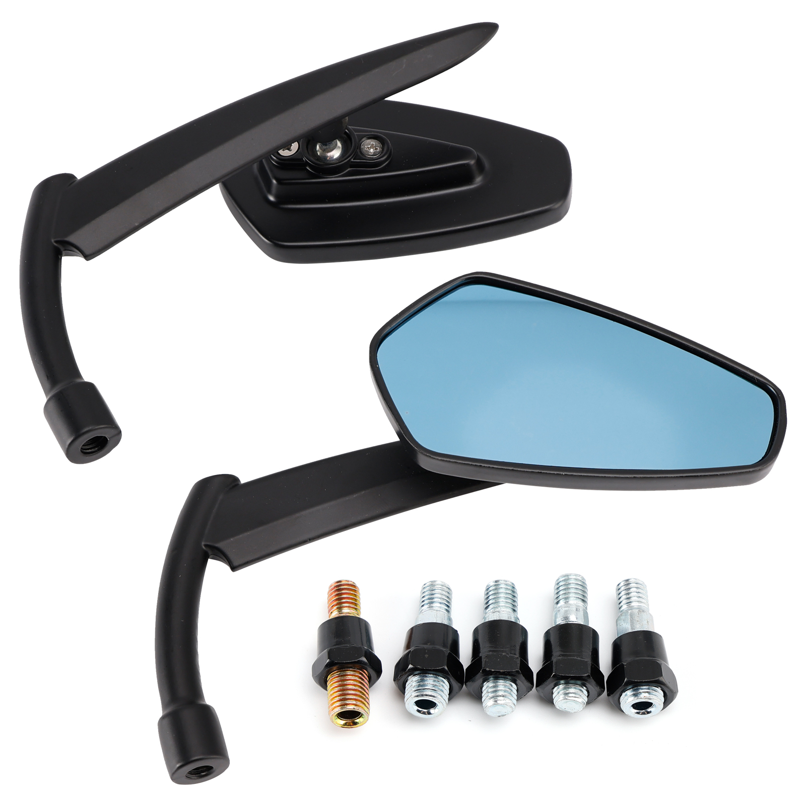 適用於 Honda Suzuki Kawasaki 的黑色刀鋒形照後鏡(附10mm,8mm螺絲)-極限超快感