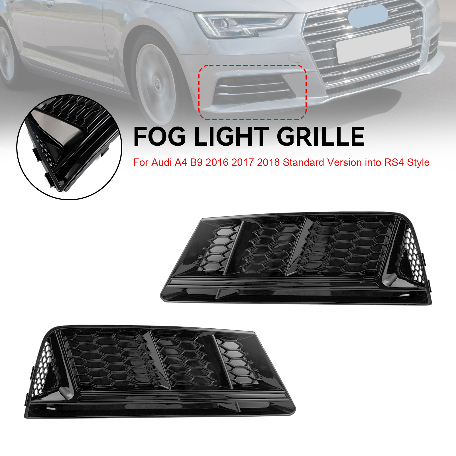 Front Fog Light Grill Lower Bumper Grille Chrome Fit AUDI A4 B9 2016-2018  Y8