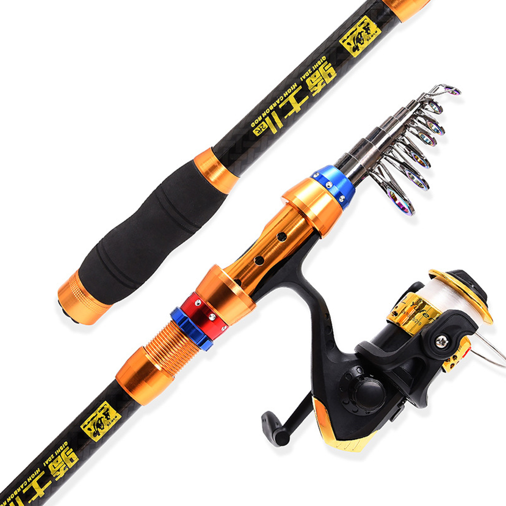 Telescopic Carbon Fiber Spinning Fishing Rod And Reel Combo Full Kits