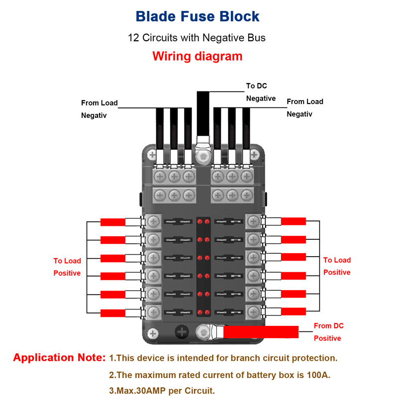 100A 12 Way Blade Fuse Holder Box Block LED Indicator Car ...