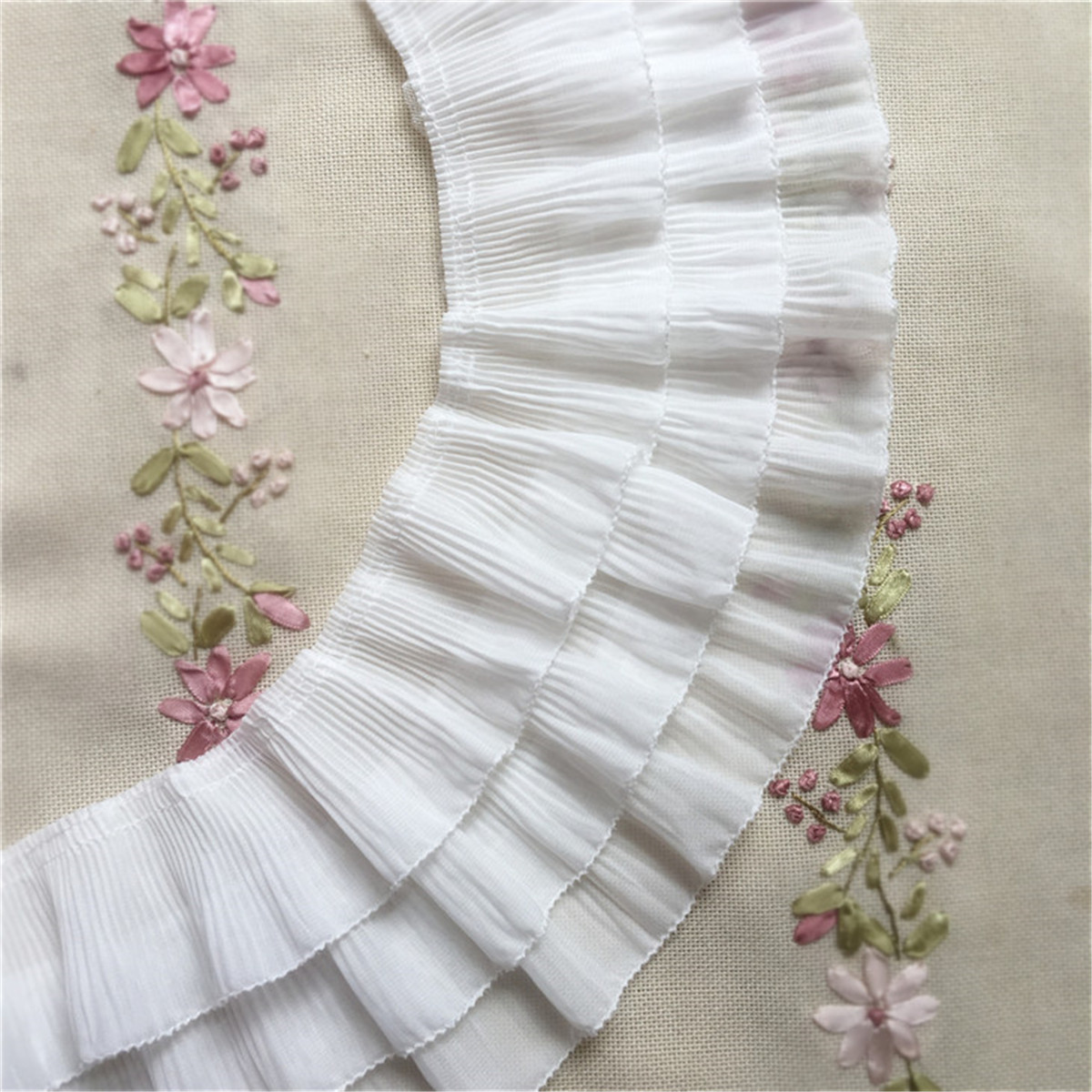 3 Layer Pleated Chiffon Lace Trim Ribbon Curtains Garment Sewing Craft