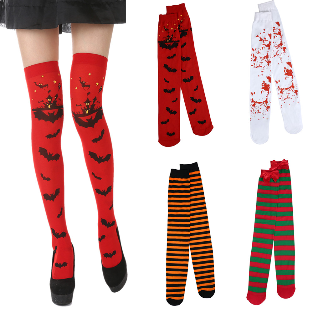 Women Thigh High Stockings Colors Rave Halloween Witch Costume Xmas ...