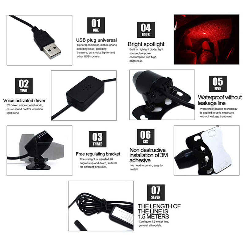 Rot LED Auto USB Ambientebeleuchtung Innenraumbeleuchtung ...