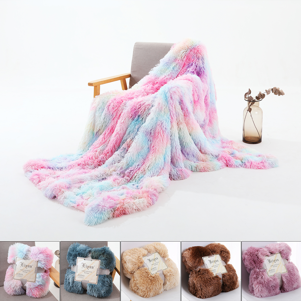 Tie Dye Soft Throw Blanket Reversible Long Shaggy Warm Fluffy Faux Fur Sheet EBay