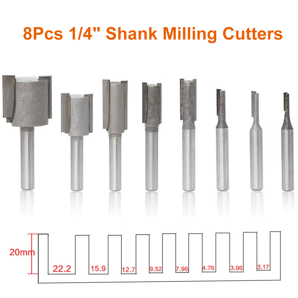 8Pcs//Set Shank 1//4/" Dia Straight Router Bit Milling Slot Cutter Woodwork Tool UK