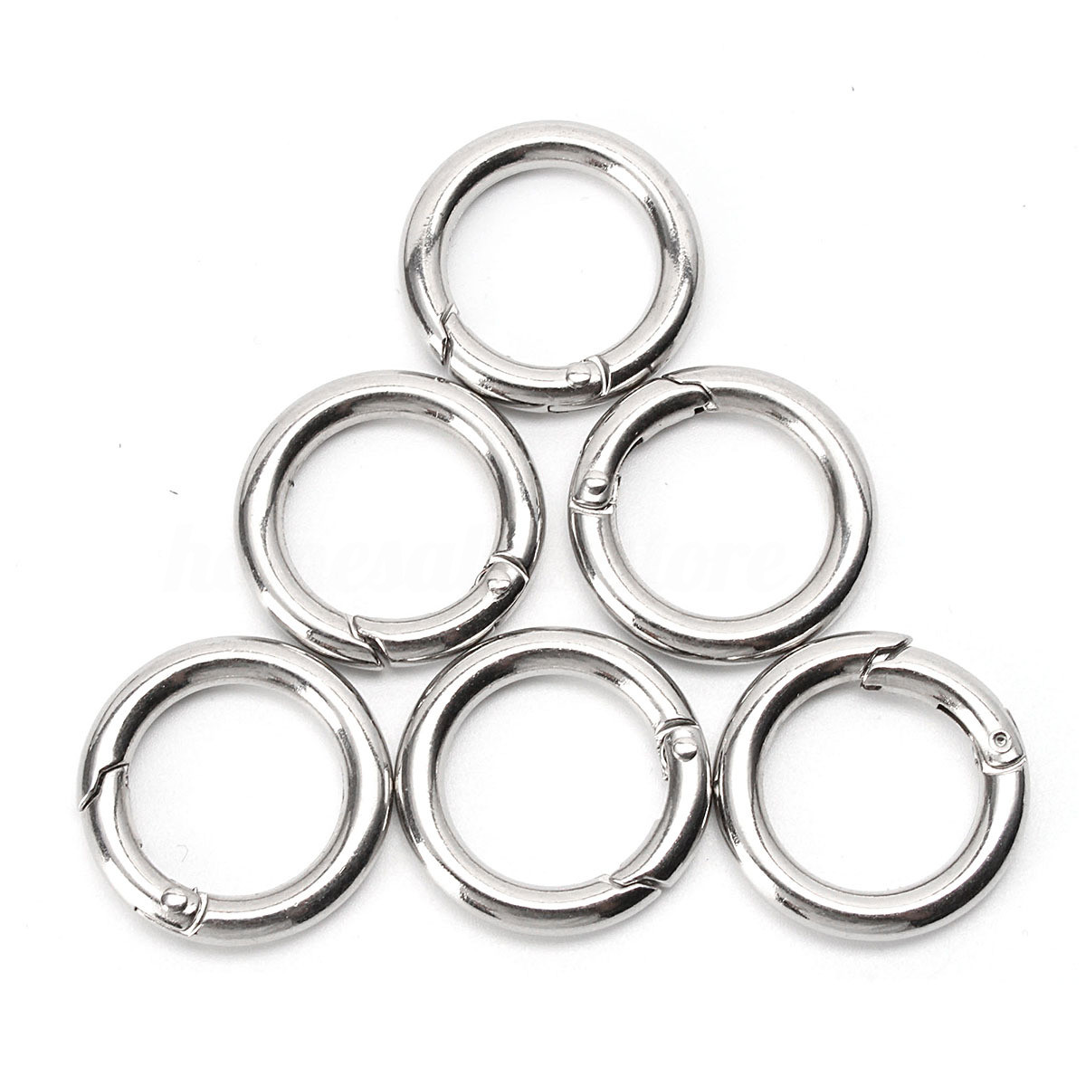 6pcs Mini Silver Circle Round Carabiner Spring Snap Clip Hook Keychain 