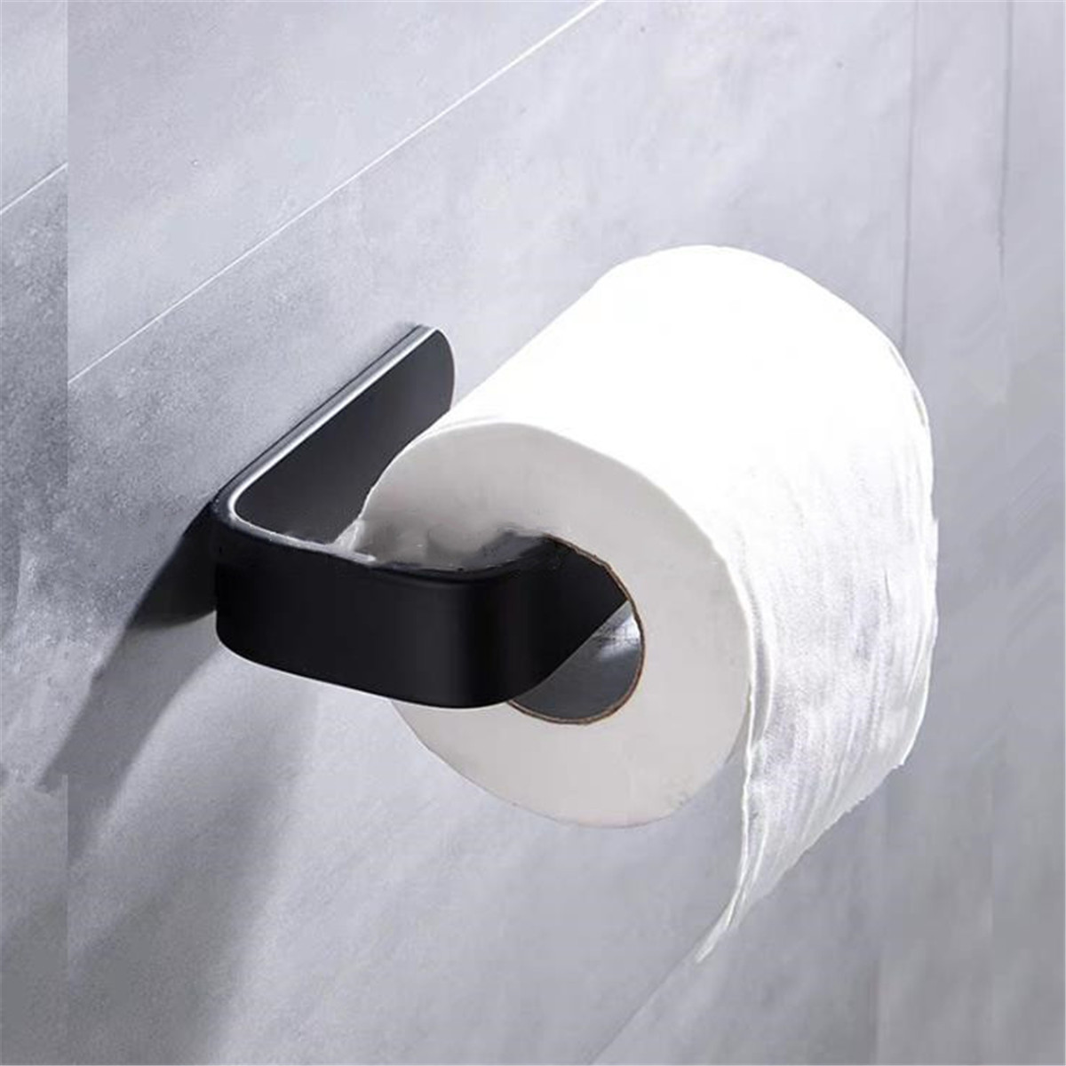 1pc Black Toilet Paper Holder Rack Punch-free Adhesive Wall Mount ...