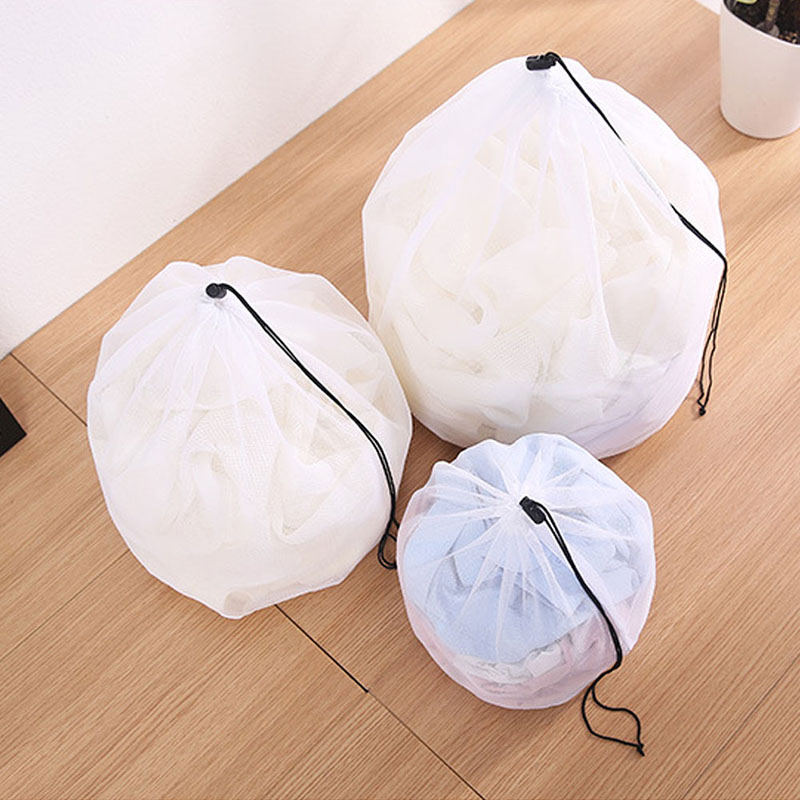 Nylon Drawstring Mesh Net Bags S/M/L Laundry Bag Pouch for Socks Bra ...