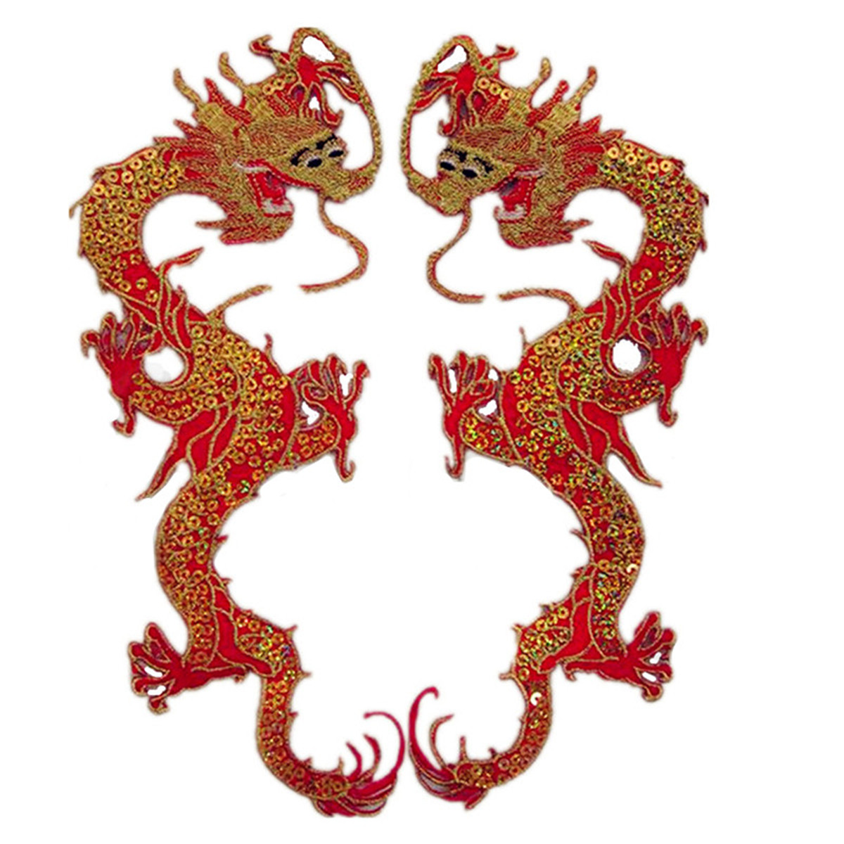 2XClassical Chinese Dragon Embroidered Patches Sequin Embroidery Sew ...