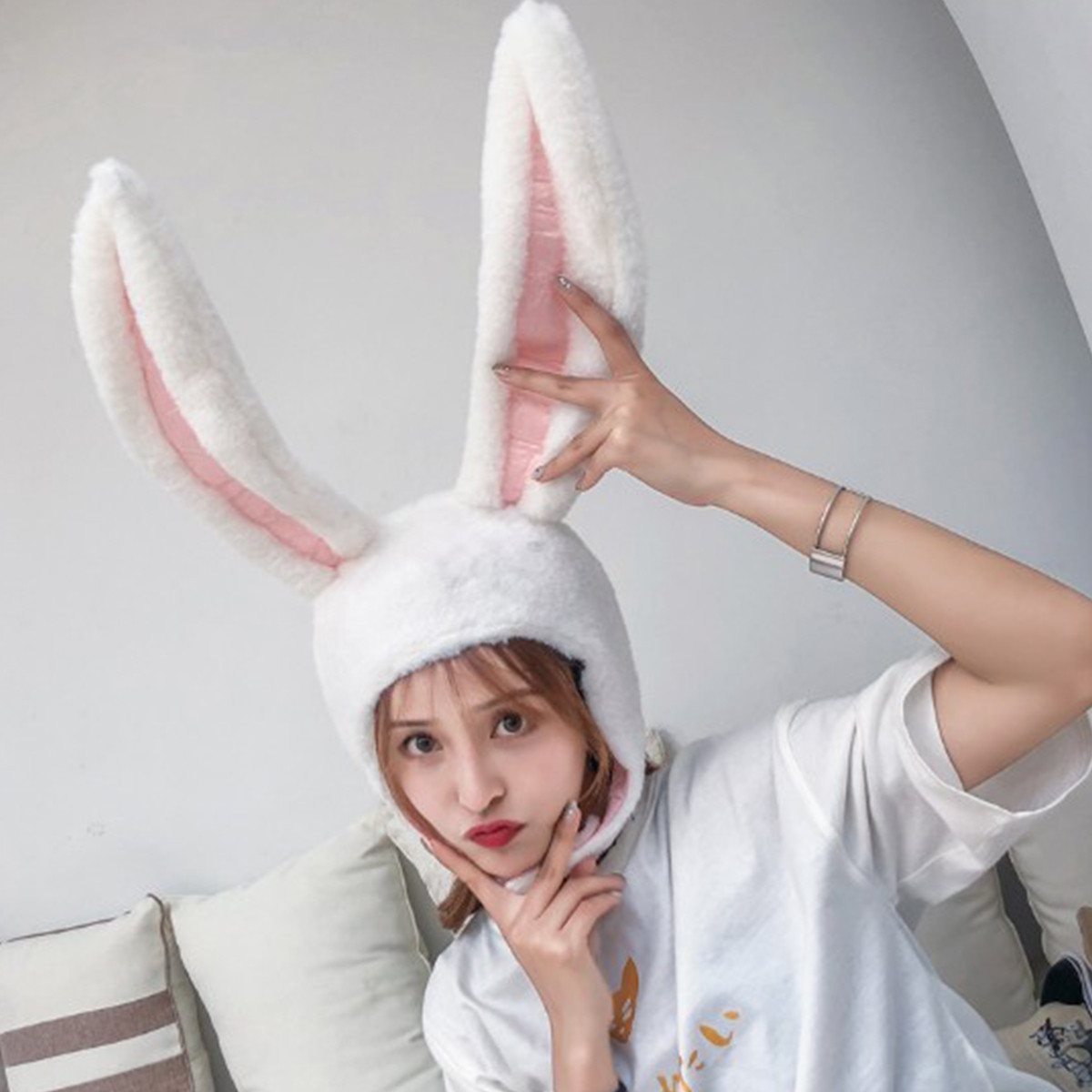 Cute Girl Hat Plush Rabbit Bunny Ears Hat Earflap Cap Head Warmer Photo ...