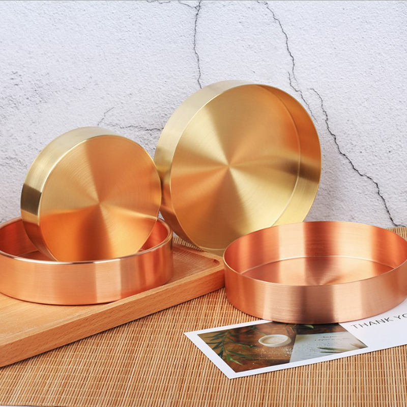 Round Mirror Glass Decorative Vintage Metal Plate Drinks Display