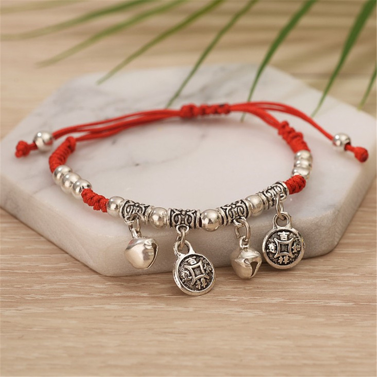 Chinese Feng Shui Lucky Red String Handmade Woven Rope Bell Bracelet