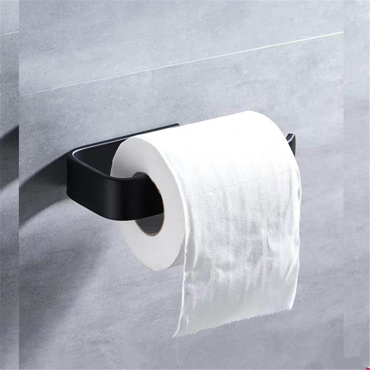 1pc Black Toilet Paper Holder Rack Punch-free Adhesive Wall Mount Tissue Roll