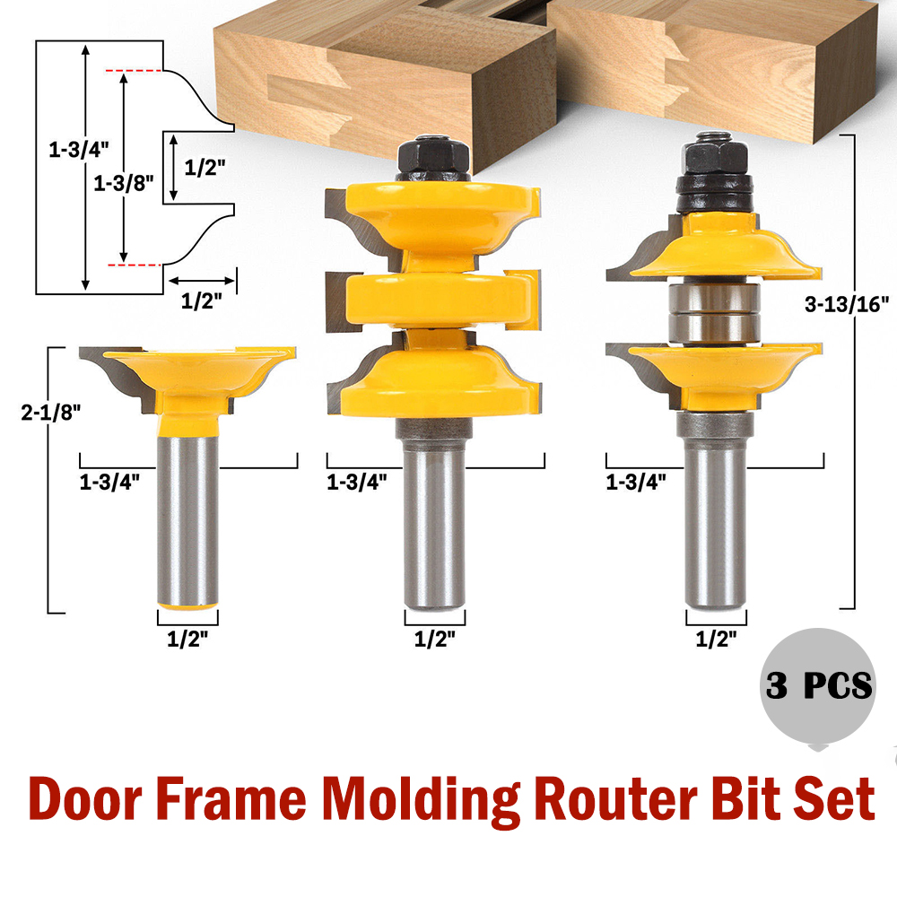 Details About 3pc Router Bit Milling Cutter Door Frame One Step Molding Solid Wood Cutter Tool