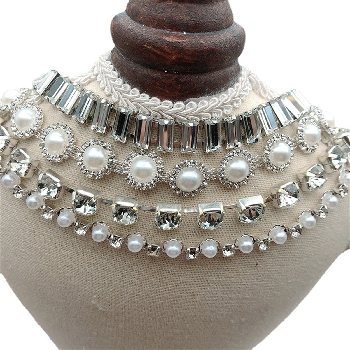 Rhinestone Trim Pearls and Diamonds Crystal Chain 1 Yard Rhinestones Pearl Chain