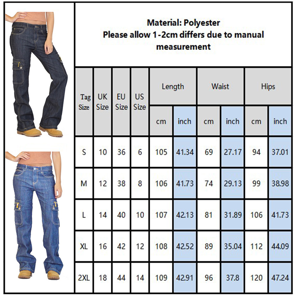 Womens Lady Loose Cargo Denim Jeans Casual Wide Leg Slouch Combat Pants Trousers