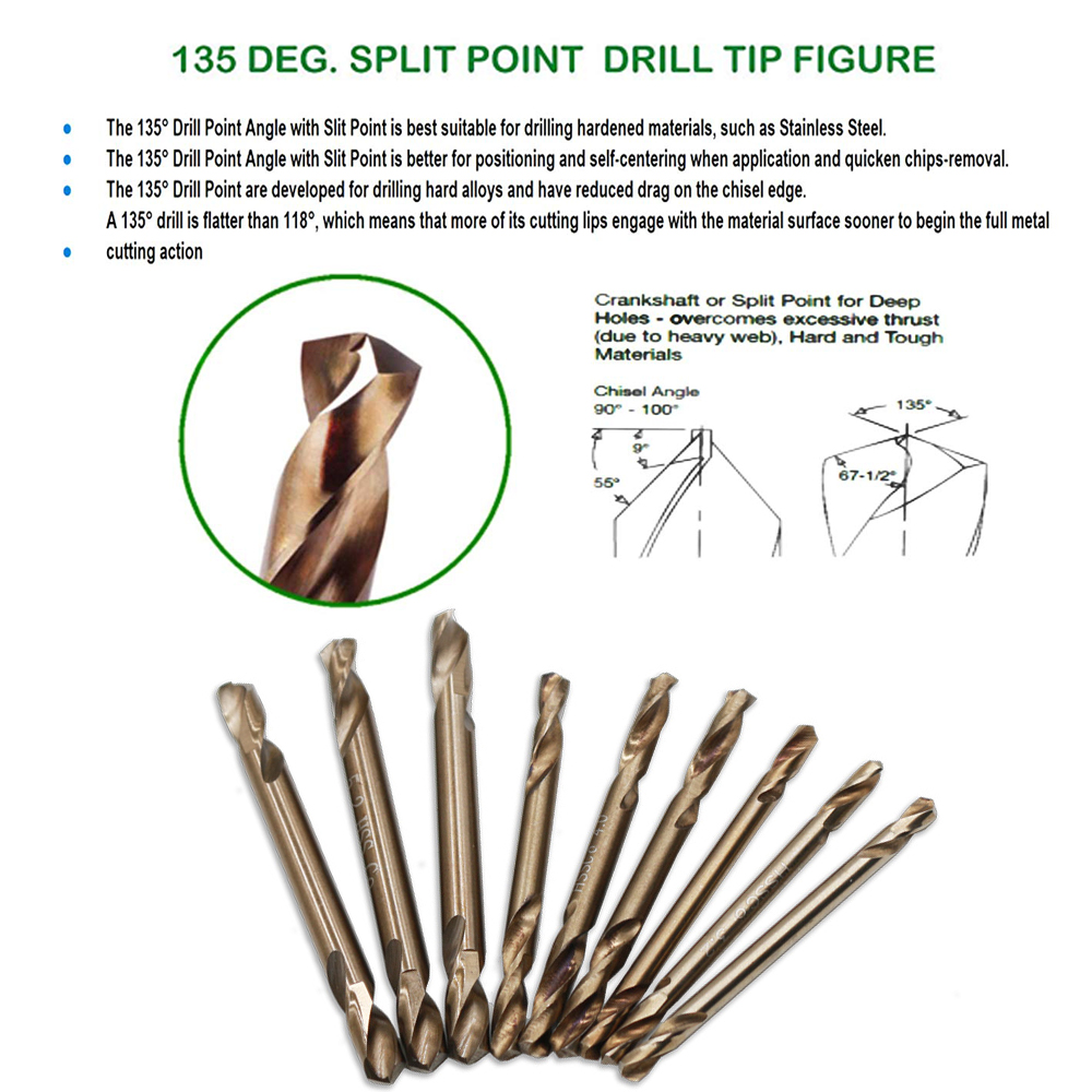 10Pc Double End High Speed Steel HSS M35 Cobalt Stub Twist Drill Bits 3