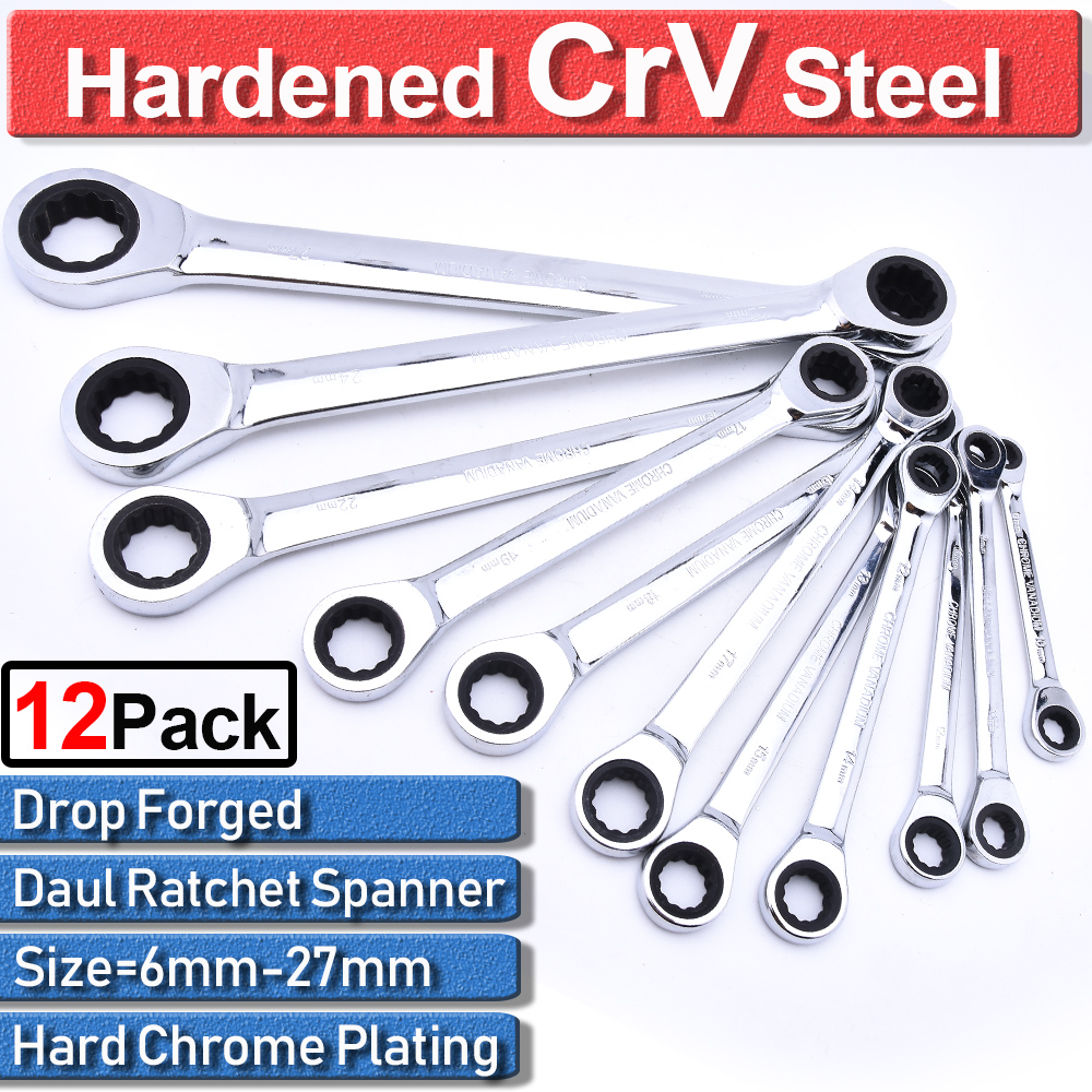 12Pcs 6-36mm Double Ended Ratchet Spanner Hardened Chrome Plated Wear Resistant