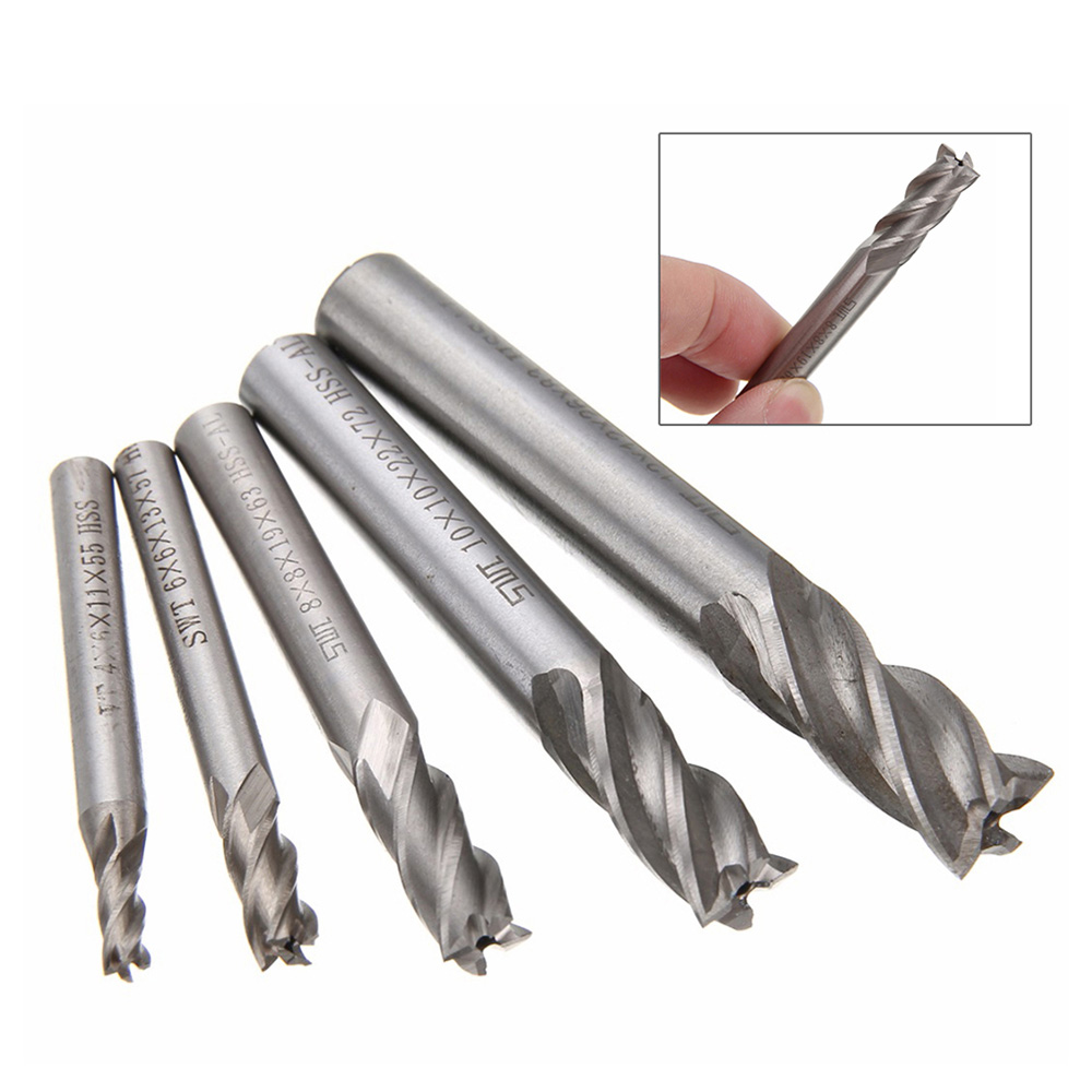 3-12mm HSS CNC Straight End Mill 4 Flute Milling End Cutter Drill Bit ...