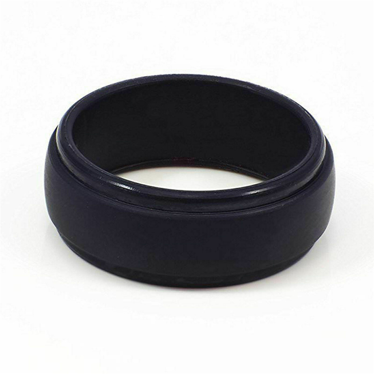 4pcs 8mm Black Silicone Wedding Rings for Mens Step Edge