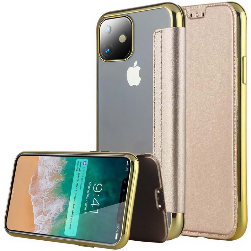 Leather Flip Cover Clear Slim Phone Case For iPhone 16 15 14