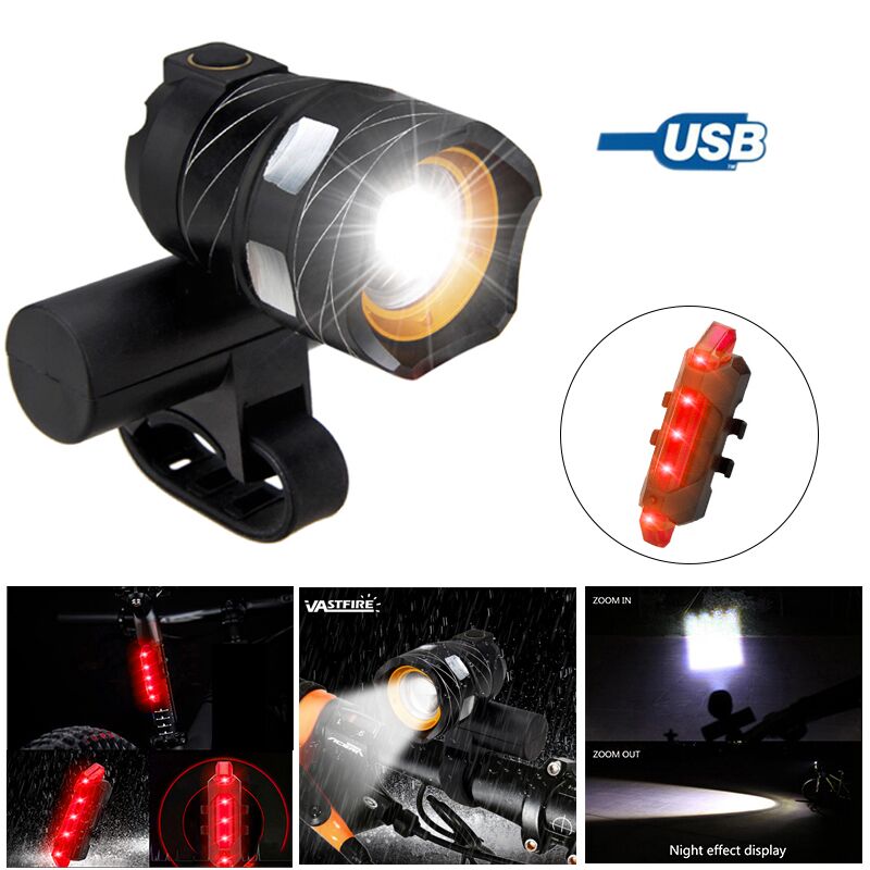 USB Rechargeable Bicycle Light Set Bike Front LED Zoomable Headlamp lamp T6