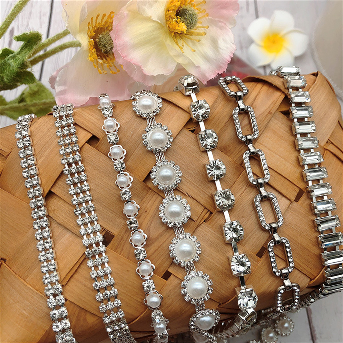 Half Pearls Chain for Embroidery Hoop Decorations, Imitation Pearl Apparel  Sewing Diy Accessories 