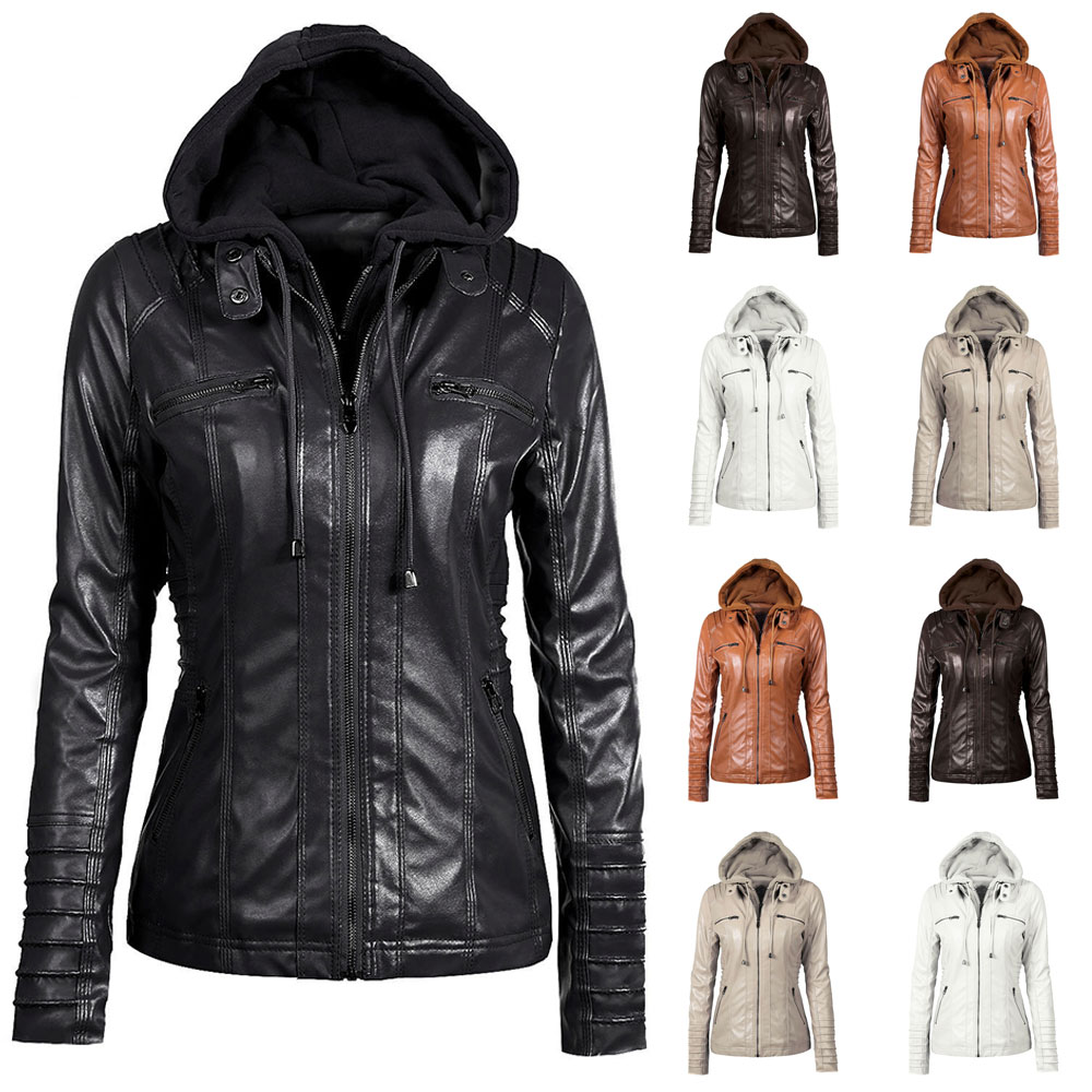 Damenmode Damen Winterjacke Pu Leder Jacke Mantel Biker Kapuze Hoodie Warm Kapuzenjacke Omnia Ae