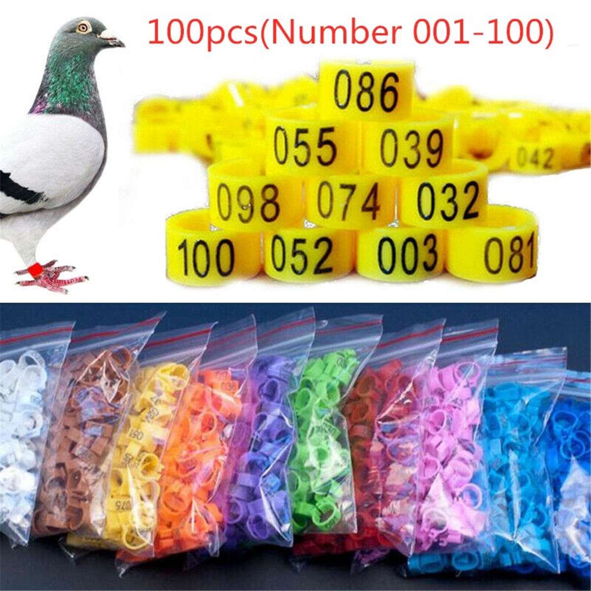 100pcs Bird Rings Leg Bands For Pigeon Parrot Poultry Clip Rings Number