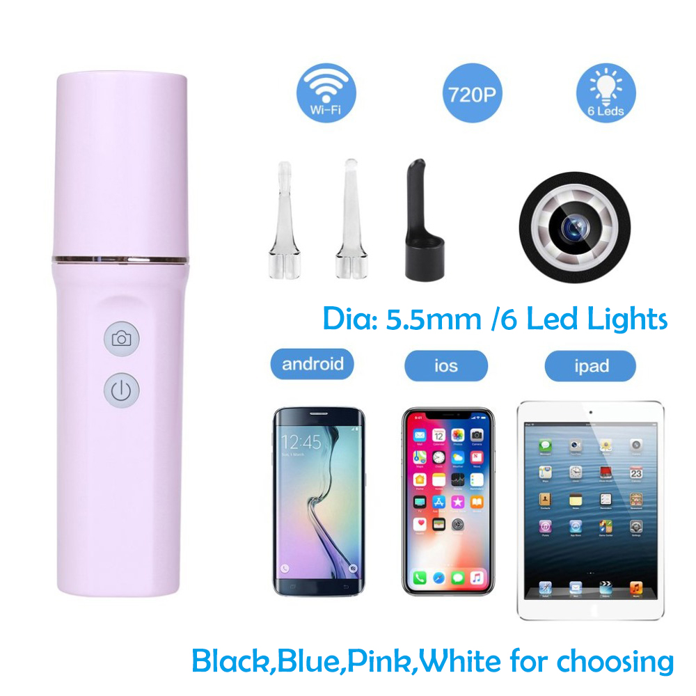 HD WIFI Otoscope 720P 5.5mm Camera Visual Ear Medical Endoscope Kit +3