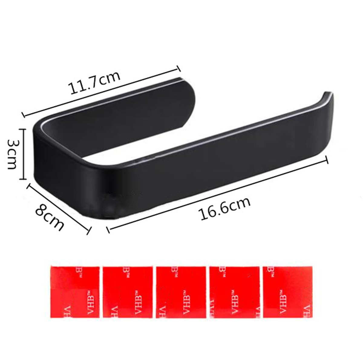 1pc Black Toilet Paper Holder Rack Punch-free Adhesive Wall Mount Tissue Roll