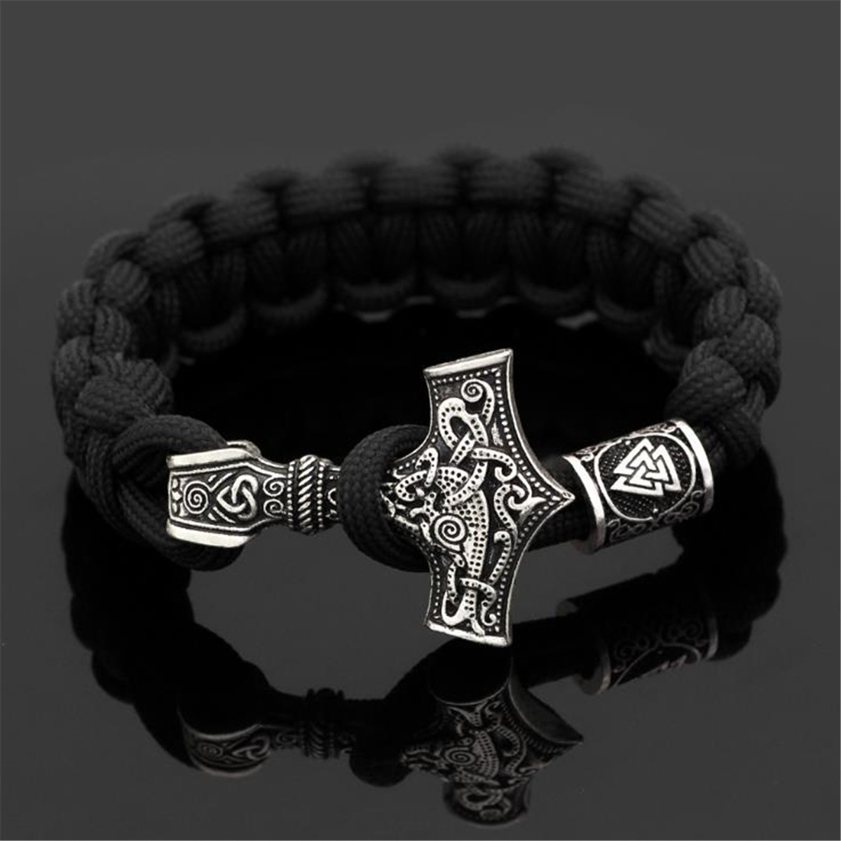 Men Black Parachute Rope Norse Viking Thor Hammer Rune Bracelet Jewelry Gift Ebay