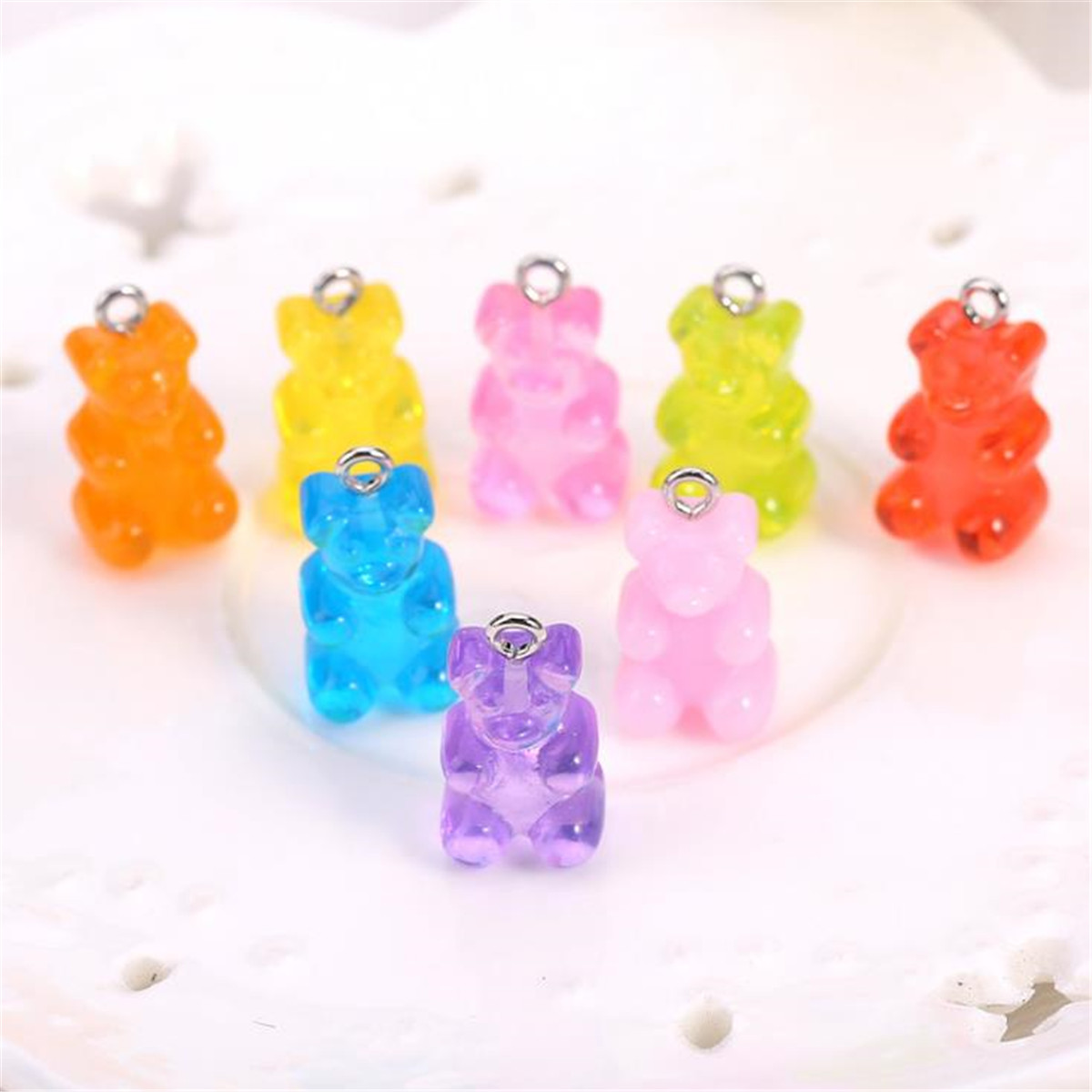 10X Colorful Resin Cute Bear Charms Pendant DIY Making Necklace Earrings Jewelry
