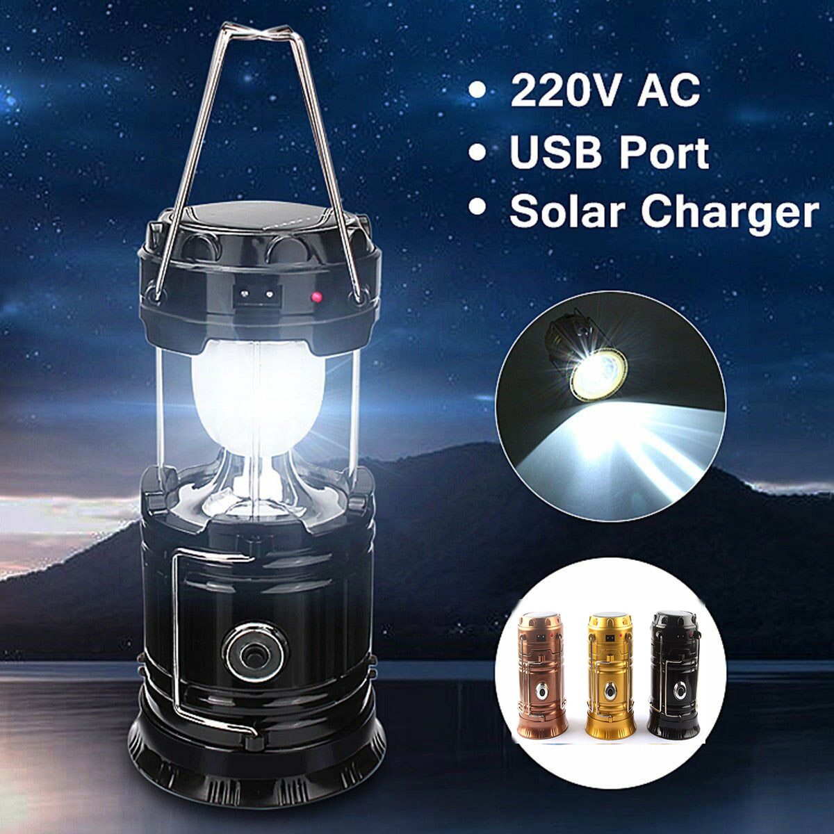 Solarenergie 3 LED-Licht elektrische Schlüsselanhänger Fackel Camping Tasch