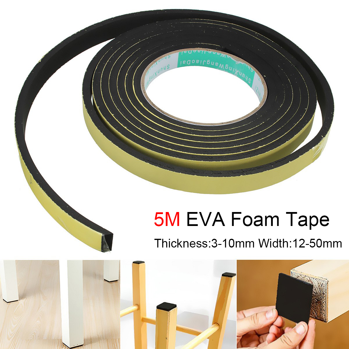 5M Adhesive Foam Weather Waterproof Draught Excluder Door Seal Strip Tape Roll eBay