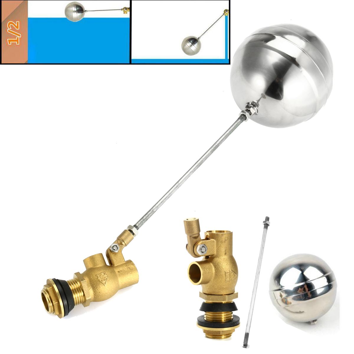 1/2" 3/4" 1'' Float Ball Valve Male Thread Automatic Water Tank Copper