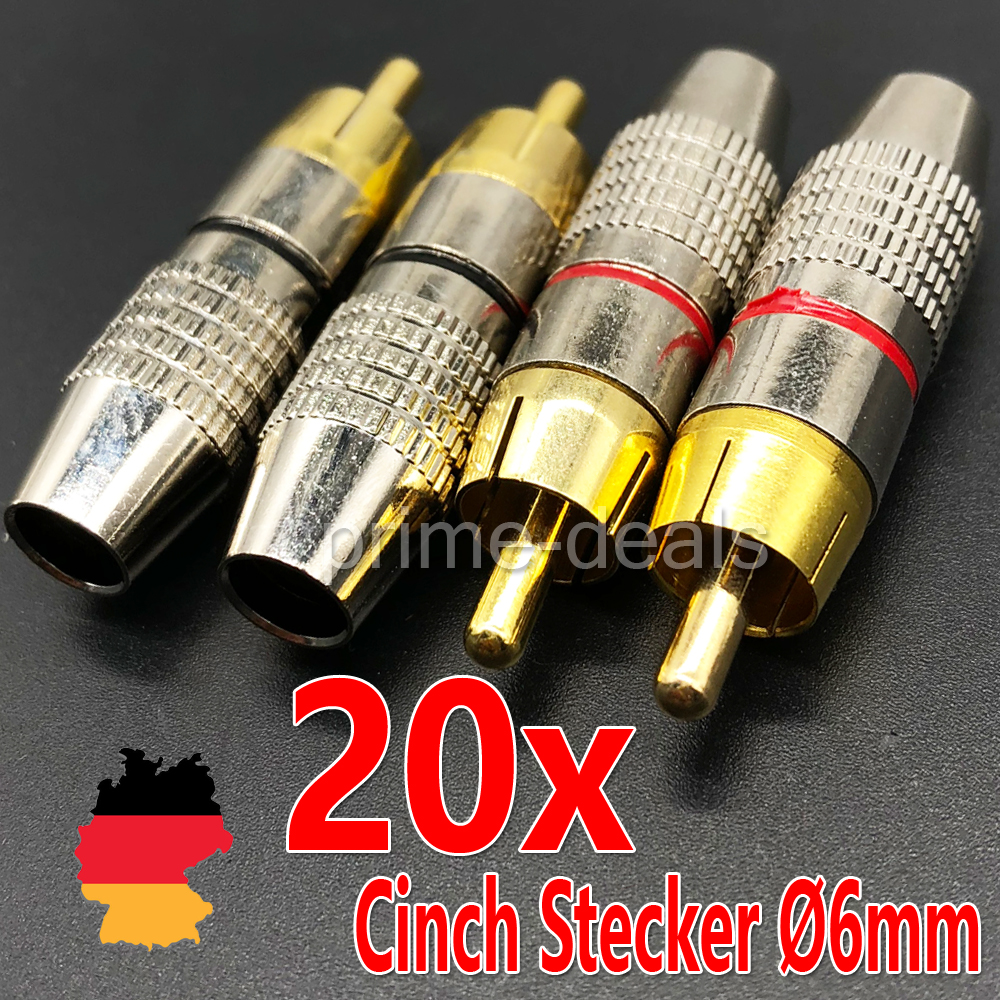 20 Stück Cinch Stecker vergoldet Metall Ø 6mm Selbst Löten RCA Chinch Set eBay