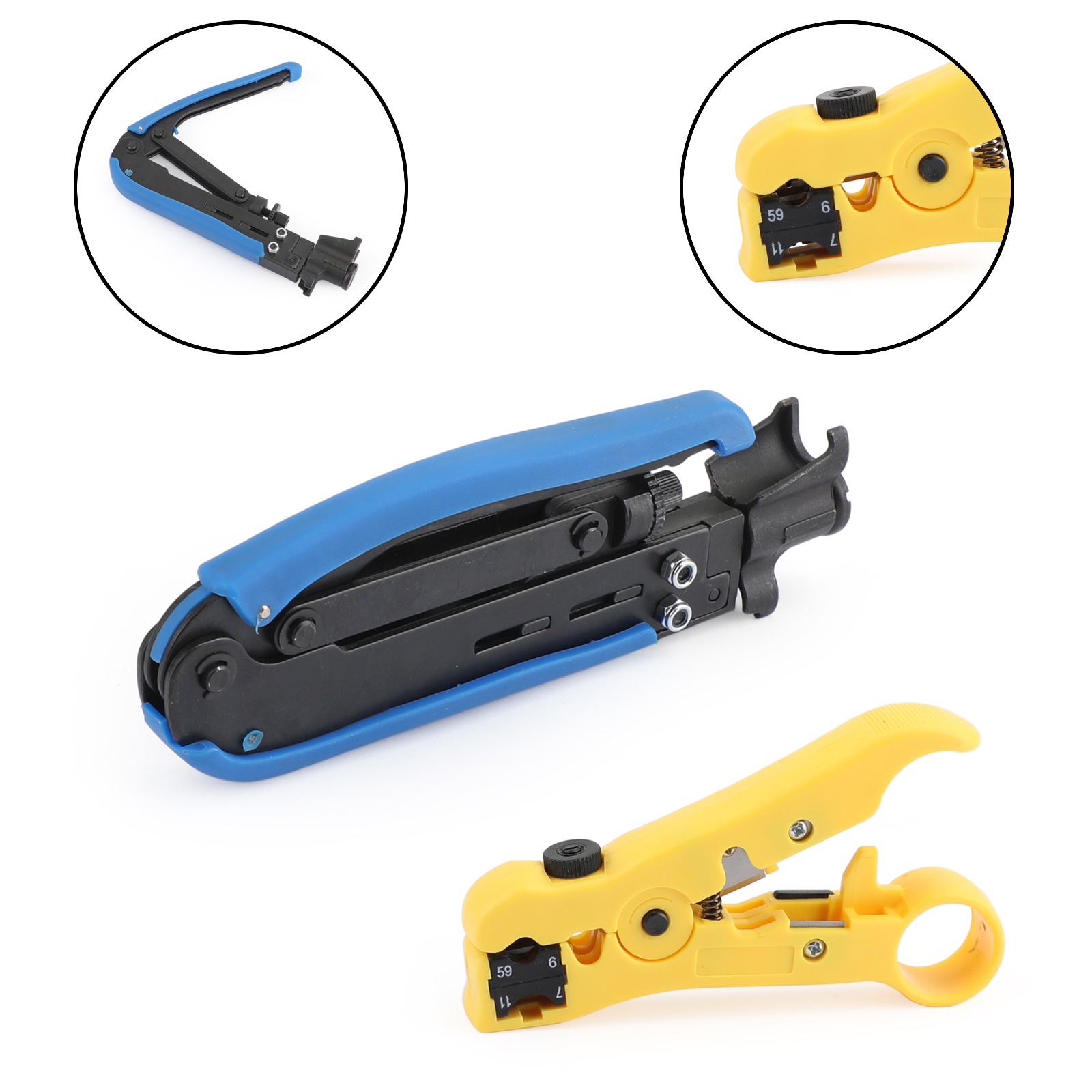 20PCS RG6 Crimp Connectors F-Type Compression Stripper Tool Coaxial Crimper B
