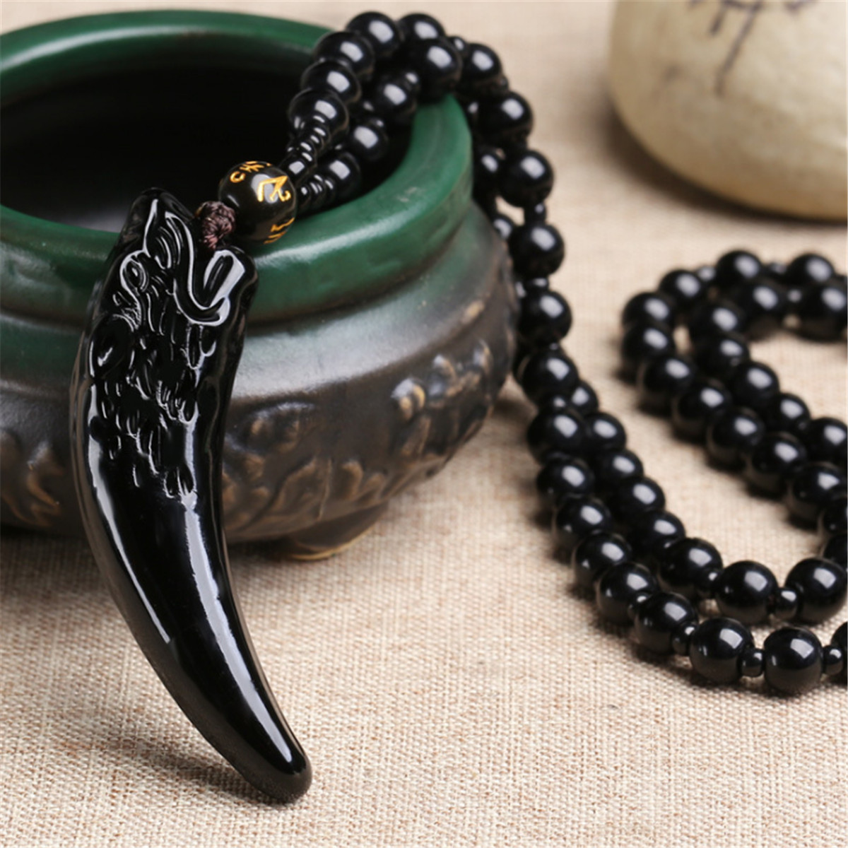 Classical Natural Stone Black Ice Obsidian Pendants