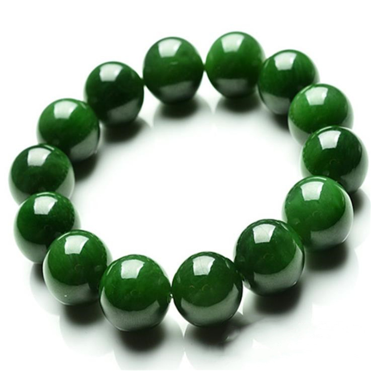 Chinese Style Green Natural Round Jade Beads Stretchy Bangle Bracelet 8