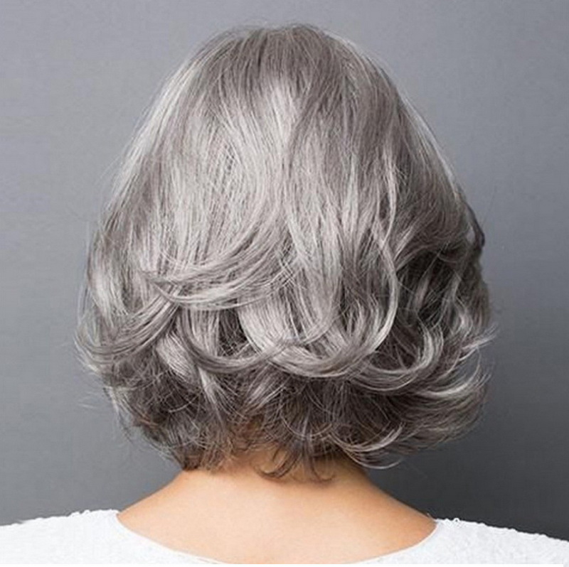 Intellectual Hair Natural Curly Synthetic Gray Wigs Silver Short Women