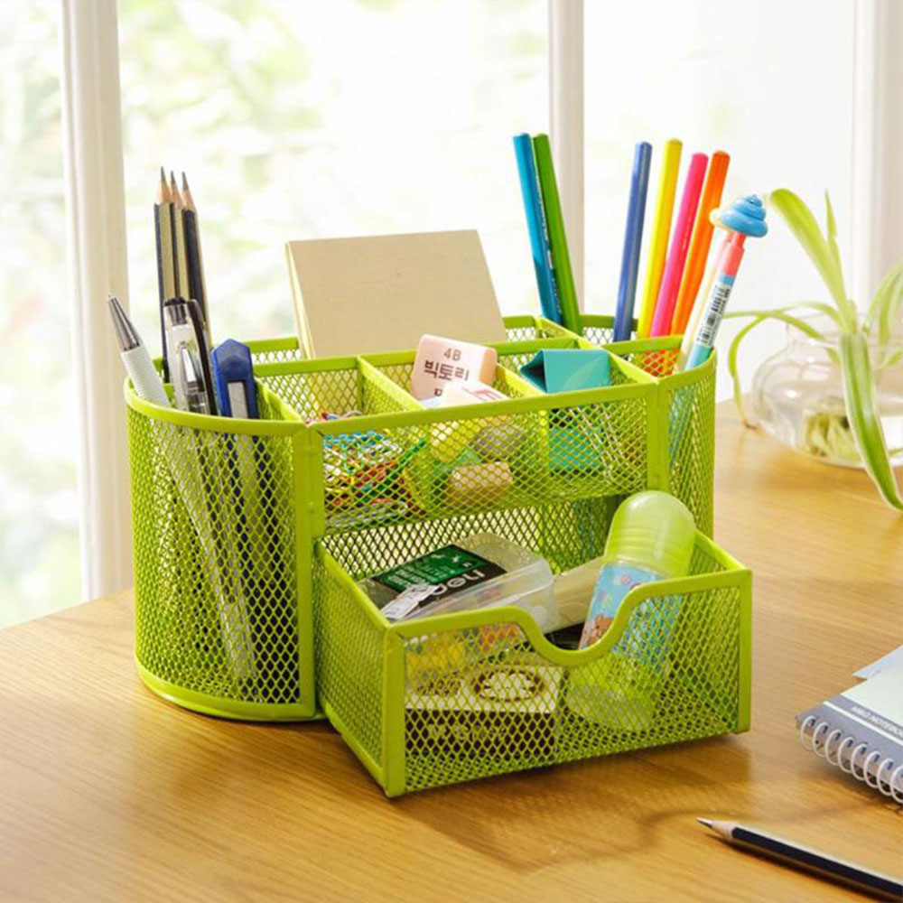 Metal Office Mesh Bin Desk Organizer Set Stationary Tidy Letter Trays Holder Pen eBay